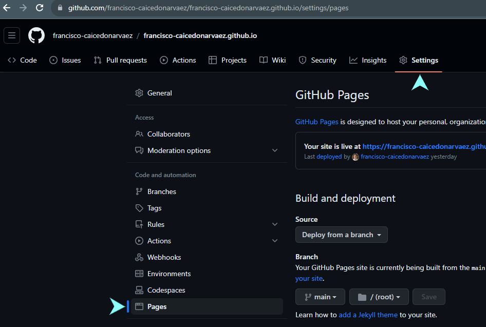 settings pages repo