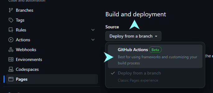 github actions pages repo